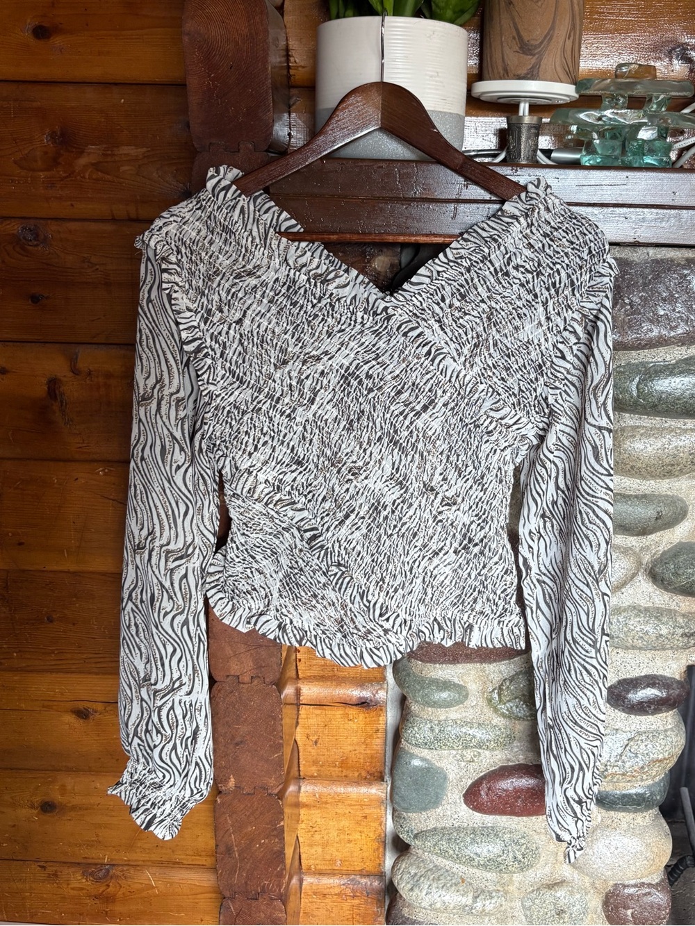 OneTeaspoon Shirred Off Shoulder Crop Top Zebra Animal Print Boho Festival Large